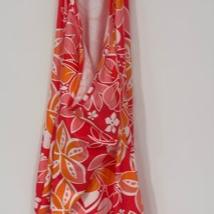 Floral Red and Orange Halter Dress